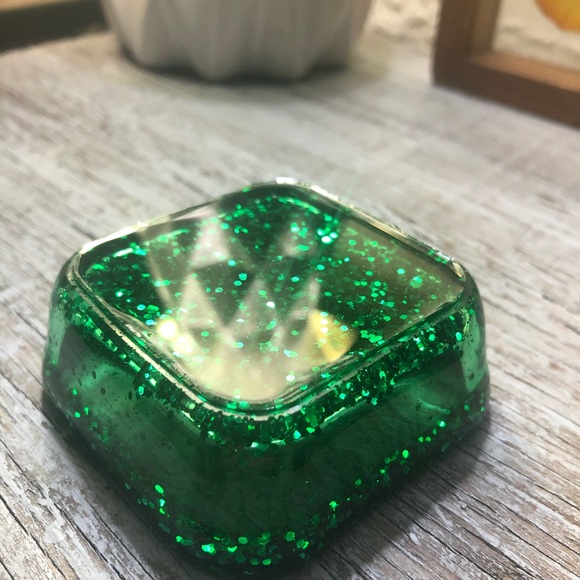Green Glitter Jewelry Dish - Glam Square Shaped - Picture 8 of 11